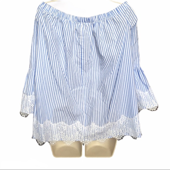 No Comment Plus Off the Shoulder Striped Lace Top - Picture 2 of 7